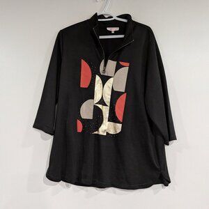 Grenier Half Zip 3/4 Sleeve Top Black Coral Gold Size XL